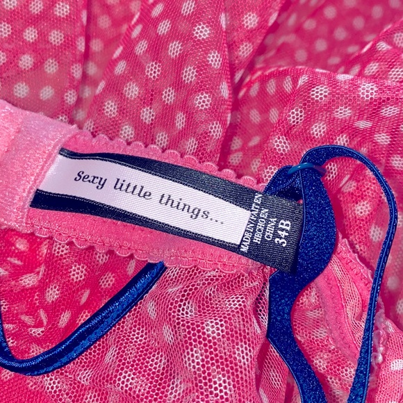 34B Pink Polka Dot Sexy Little Things Flyaway Babydoll Lace Mesh Flyaway - Picture 8 of 9